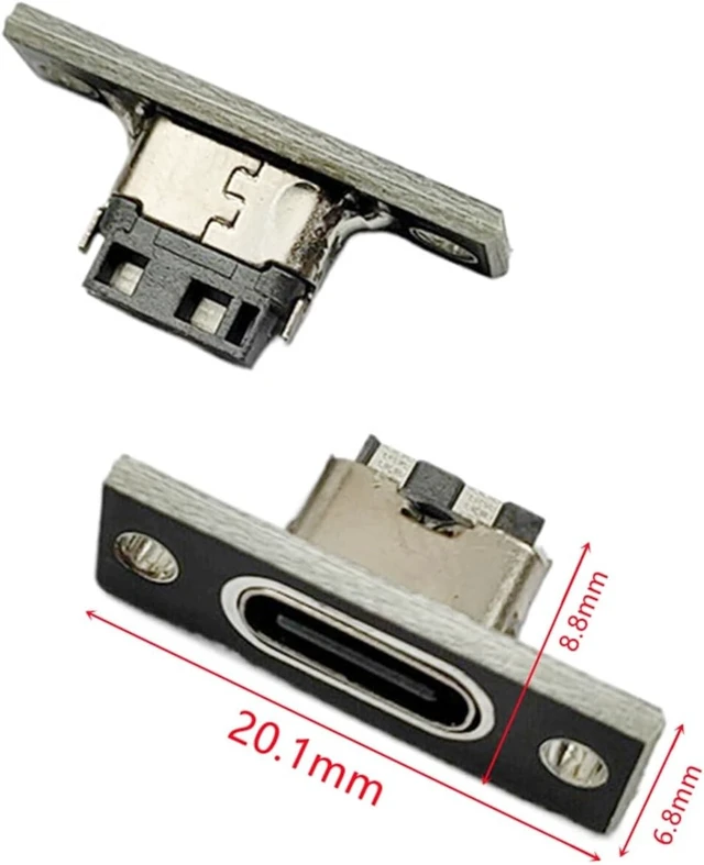 Alt view image 2 of 7 - Type-C USB Female Jack Socket with Fixing Plate - 2Pin, 4Pin, 6Pin Connector for Fast Charging and Data Transfer (2/5/10 Pcs)(Type-6 Black 2Pin,2PCS)