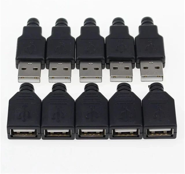 Main image of (5pcs Male+5pcs Female USB 4 Pin Socket Connector with Black Cover