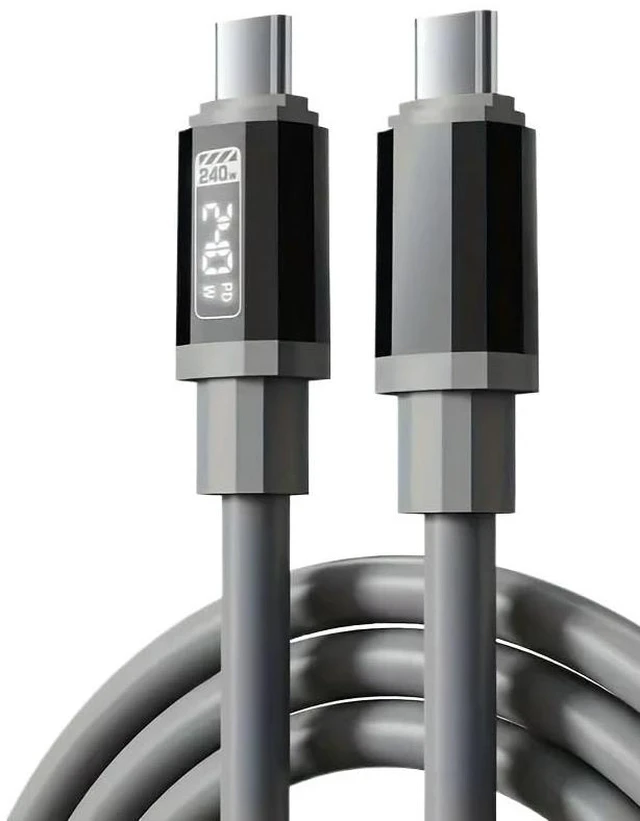 Main image of All Type C to USB A C High Power Cord 240W with Power Screen(Grey 1PCS 1.5M)