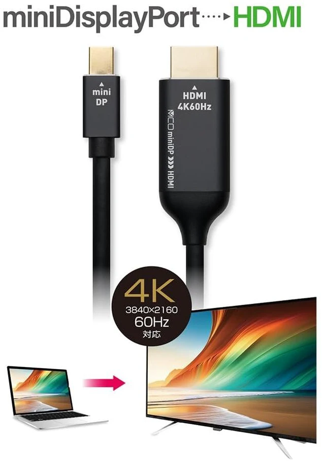 Alt view image 4 of 5 - (Nakabayashi) MCO Mini DisplayPort to HDMI Cable 4K 2m Z1918