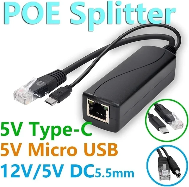 Alt view image 2 of 3 - 1 PCS PoE Splitter USB Type-C Power Over Ethernet 48V to 5V Active(5V-DC (100M))