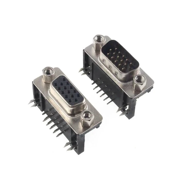 Alt view image 2 of 6 - 5/10PCS DR15 Female/Male Right Angle Welded D-Sub 15 Pin Connector RS232 Connector 90 Degree Bent Needle DB15(F,10PCS)