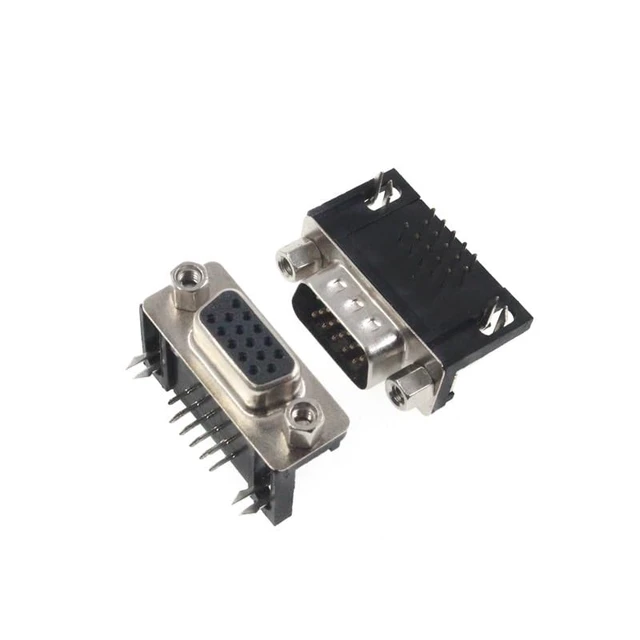 Alt view image 4 of 6 - 5/10PCS DR15 Female/Male Right Angle Welded D-Sub 15 Pin Connector RS232 Connector 90 Degree Bent Needle DB15(F,10PCS)