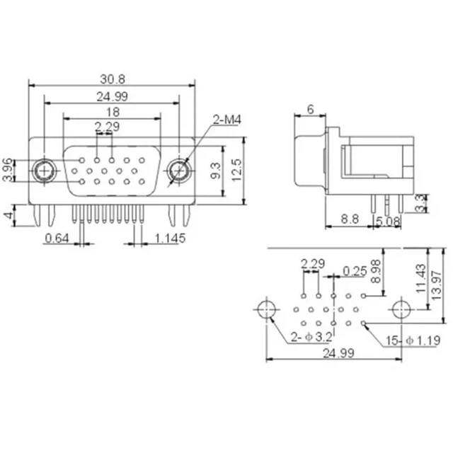 Alt view image 6 of 6 - 5/10PCS DR15 Female/Male Right Angle Welded D-Sub 15 Pin Connector RS232 Connector 90 Degree Bent Needle DB15(F,10PCS)