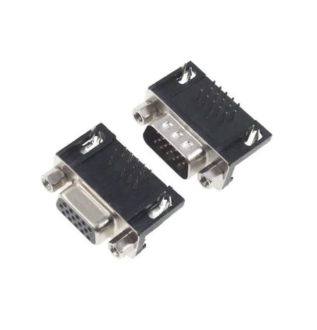 Alt view image 3 of 6 - 5/10PCS DR15 Female/Male Right Angle Welded D-Sub 15 Pin Connector RS232 Connector 90 Degree Bent Needle DB15(F,10PCS)
