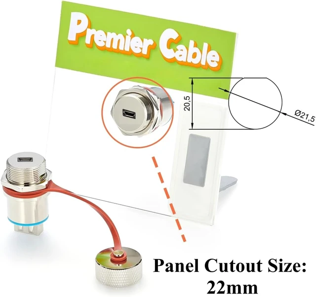 Alt view image 2 of 7 - IP67 Waterproof Micro USB 2.0 Female to Female Panel Mount Connector