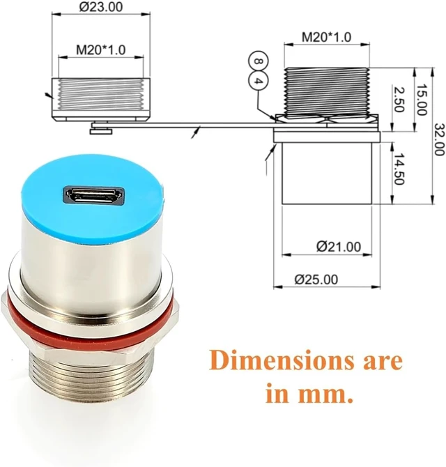 Alt view image 3 of 7 - IP67 Waterproof Micro USB 2.0 Female to Female Panel Mount Connector