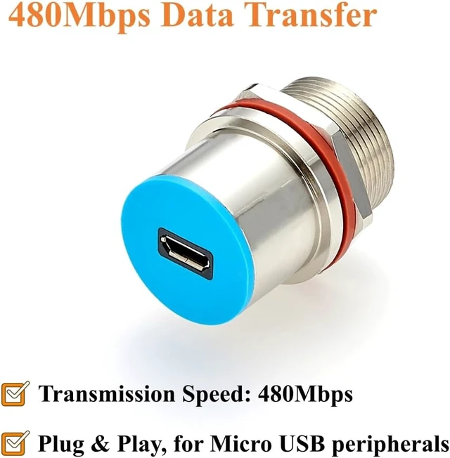 Alt view image 4 of 7 - IP67 Waterproof Micro USB 2.0 Female to Female Panel Mount Connector