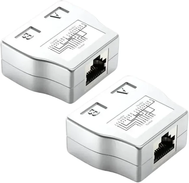 Main image of 1 PCS RJ45 Coupler to 2 Way Splitter Connector Adapter Ethernet Modular(Silver 1 Pair)