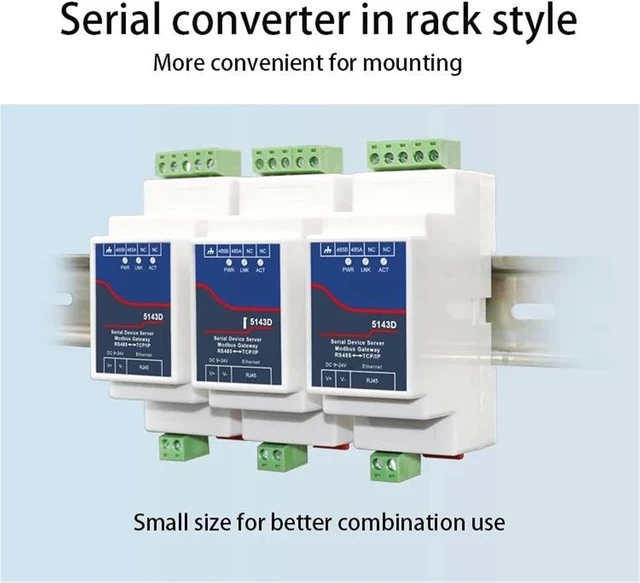 Alt view image 3 of 5 - DIN Rail Serial port RS485 to Ethernet RJ45 Converter device server