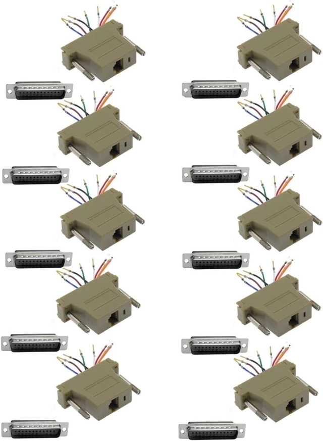 Main image of DB25 Male to RJ45 Network Adapter Converter Gold-Pin Connector 10 Pack