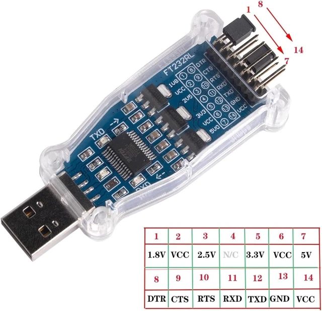 Alt view image 2 of 3 - USB to 1.8V 2.5V 3.3V TTL UART Switch Serial Adapter Module