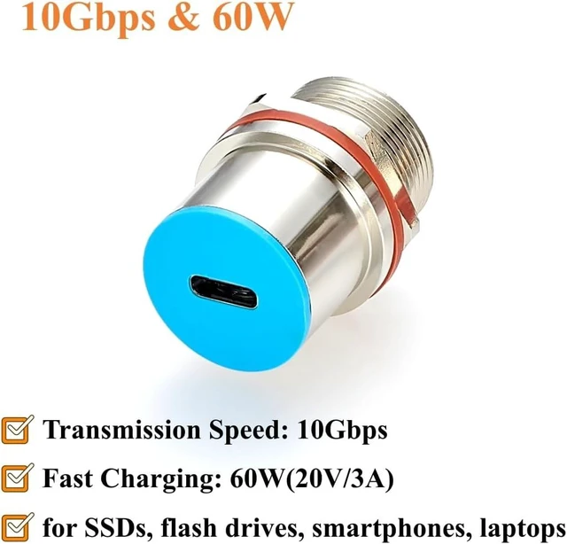Alt view image 4 of 7 - IP67 Waterproof USB 3.1 C Female to Female Bulkhead Panel Mount Coupler