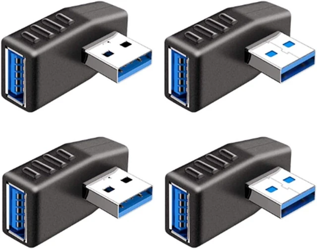 Main image of USB Connector Right Angle Adapter Left Angled Right Angled USB 3.0 Adapter 90 Degree L Type A Male to Type A Female Direction Converter Extension Connector 4 Pack