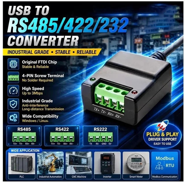 Alt view image 4 of 5 - F&T>D*I FT232RL USB to RS485 RS422 RS232 Converter Adapter 4 Pin Screw Terminal No Solder Serial Communication Mod