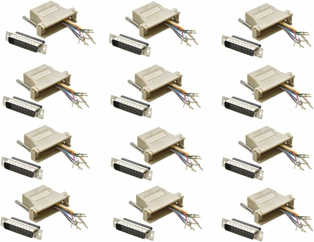 Main image of 12x DB25 Male to RJ45 Adapter, 25Pin Serial to Network Modular Converter Ivory