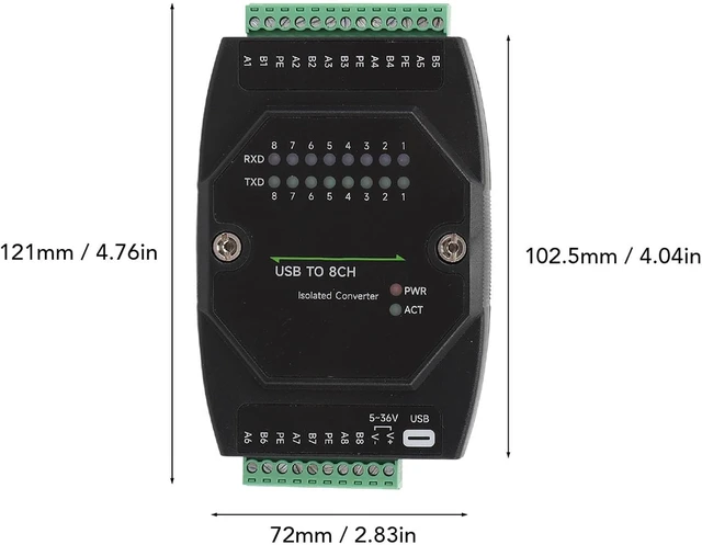 Alt view image 5 of 7 - USB to RS485 Converter, 8 Channel Isolated Serial Port Adapter, Type C to RS485 with 1200bps921600bps Speed, 1200m Range, for Industrial Automation, PLC, and SCADA