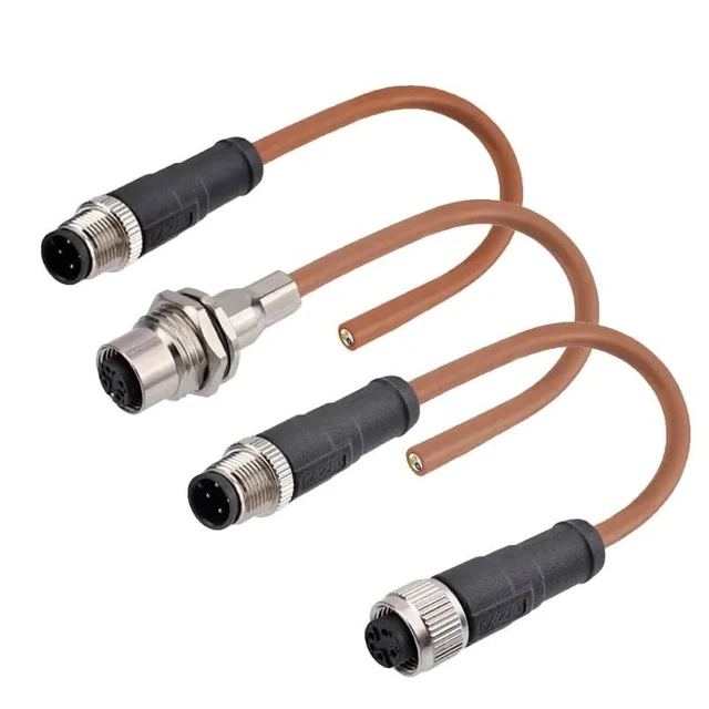 Alt view image 2 of 6 - M12 4-pin Aviation Plug 5-pin Straight Male and Female A-Type Code 20AWG Shielded Data Cable Connector Plug(4p Male to 5p Female,1M)