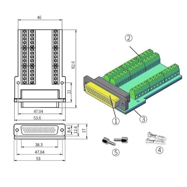 Alt view image 6 of 7 - HDB44 Solderless Connector Joint Industrial 3 Rows D-SUB 44Pin Male Female P Pin ho/*le Plug DB44 Breakout Terminal Board Adapter(MS-B)