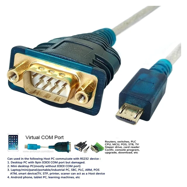 Alt view image 2 of 5 - F&T>D*I m;ic/ro USB TY>pe B to RS232 DB9 Serial Adapter for POS Card Reader Panel M1ni All-in-one PC to 9pin Communicate Cord