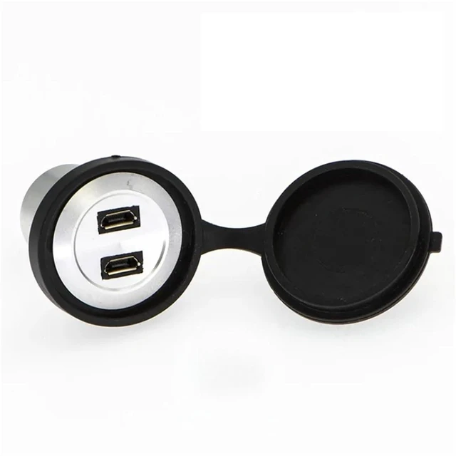 Main image of 22mm USB Connector Socket mounting Diameter Double Micro USB Female to Male(Black Color)