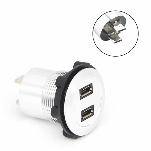 Alt view image 2 of 5 - 22mm USB Connector Socket mounting Diameter Double Micro USB Female to Male(Black Color)