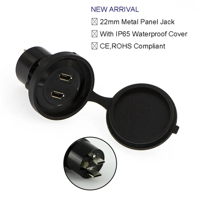 Alt view image 4 of 5 - 22mm USB Connector Socket mounting Diameter Double Micro USB Female to Male(Black Color)