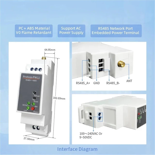 Alt view image 5 of 6 - Industrial Wireless Network PW11 with Antenna Rail Type Serial Server