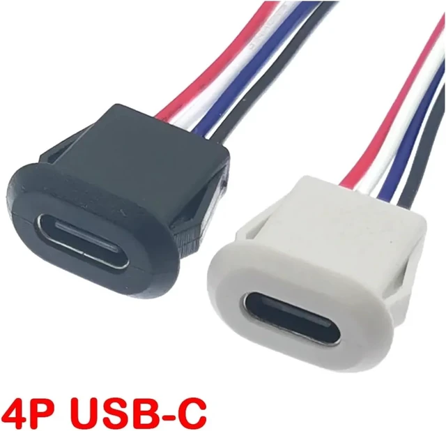 Alt view image 2 of 3 - 2Pin 4Pin USB Type C Connector Jack Female With Card Buckle 3A High Current Charging Jack Port USB-C Charger Plug Socket 2P 4P(4P-White)