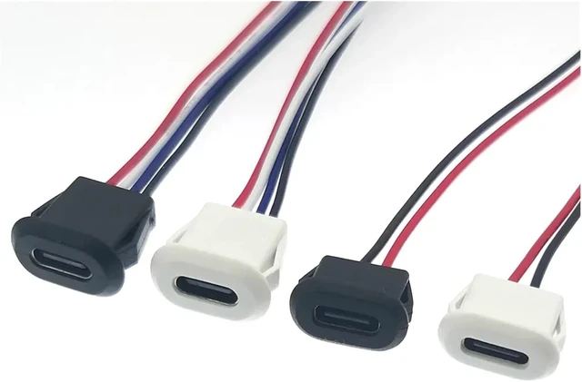 Alt view image 3 of 3 - 2Pin 4Pin USB Type C Connector Jack Female With Card Buckle 3A High Current Charging Jack Port USB-C Charger Plug Socket 2P 4P(4P-White)
