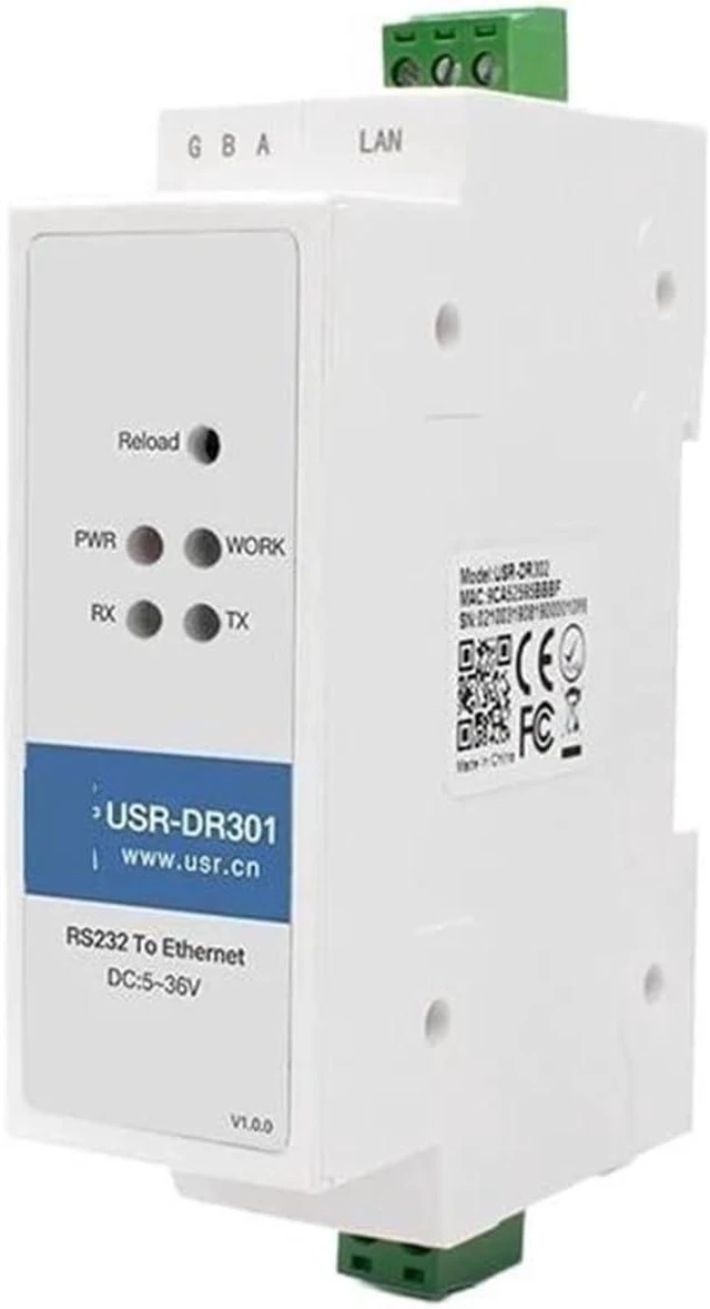 Main image of Din Rail RS232 Serial to Ethernet Converter USR-DR301