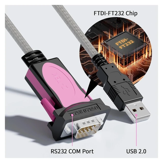 Alt view image 2 of 6 - F&T>D*I USB to RS232 Male DB9 Cord Serial COM Port Adapter Chip & R232 Converter 11/10/ 8.1 7 Vista XP(1m)