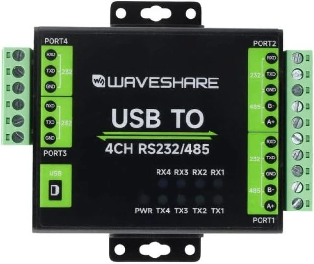 Alt view image 3 of 6 - Industrial USB to 4-Port Serial Converter with FT4232HL Chip, 2 Isolated RS232 and 2 Isolated RS232 485 Ports for Microcontroller and IoT Development SKU-26681