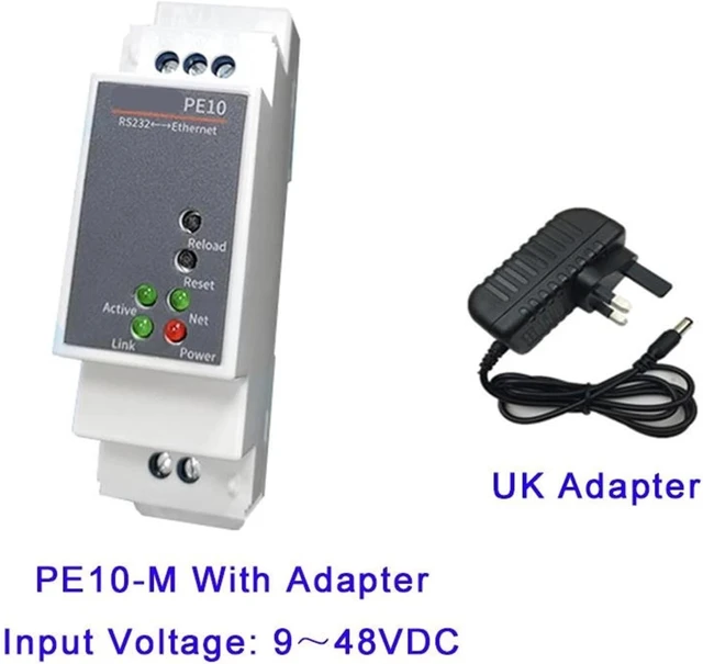 Alt view image 5 of 5 - PE10 RS232 to Ethernet DIN-Rail Converter(PE10-M US Adapter)