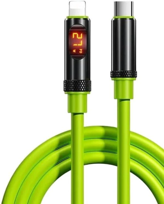 Main image of 240W USB C to Type C Cable L1/ED Display Fast Cables t2y>pe-c PD 27W Data Cords(1.2M,Green-C to L)