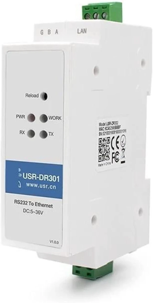 Main image of Industrial Din Rail RS232 Serial to Ethernet Converter USR-DR301