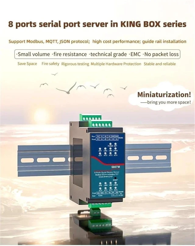 Alt view image 2 of 6 - Din-Rail JSON Module ZLAN5807M 8 Port RS485 to Ethernet Modbus