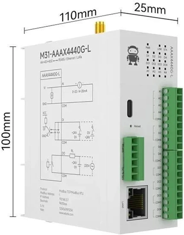 Alt view image 2 of 5 - Lora 4DI+4AI+4DO Distributed Remote IO Module Analog Switch