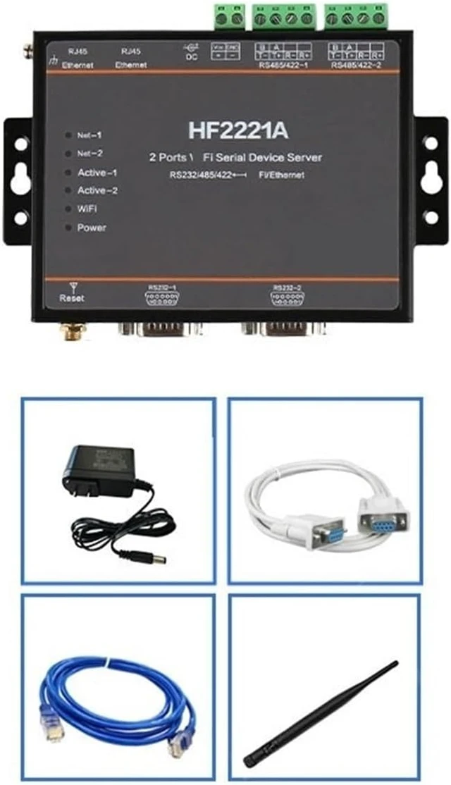 Alt view image 3 of 3 - 2 Ports Serial Server RS232/485/422 to Ethernet Support for Modbus Gateways with HF2221A Sucker/Glue Stick Antenna