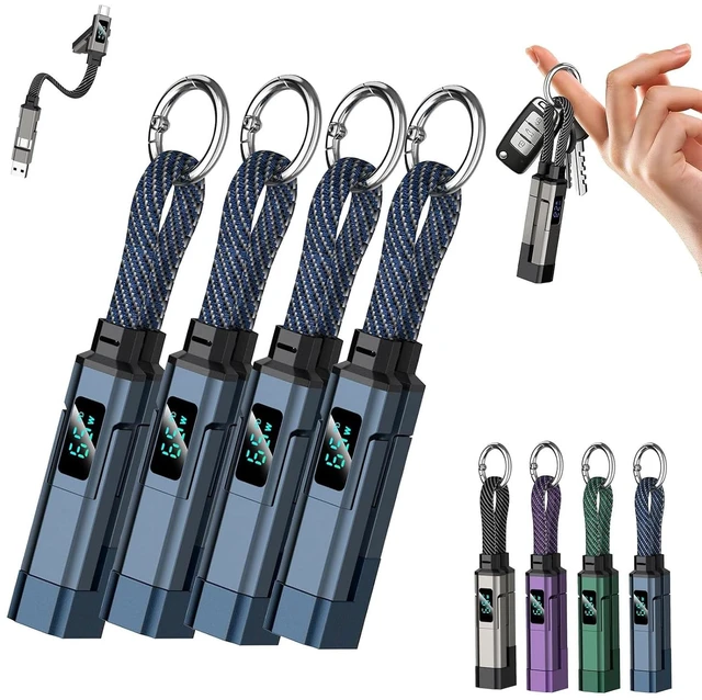 Main image of 4-in-1 Digital Display Keychain Charging Cable, 4 in 1 Smart Display Keychain Cable, Portable USB Fast Charging Data Cord for Phone, Tablet, Laptop & Travel (Blue 4)