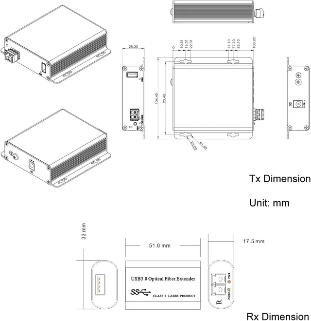 Alt view image 4 of 6 - USB 3.0/2.0/1.1 Over Fiber Extender to Max 250 Meters on 2 Core Single-Mode Fiber with 2 x LC 10 Gbps SFP Module, Supports 5 Gbps Speed, Backward Compatible with USB 2.0/1.1