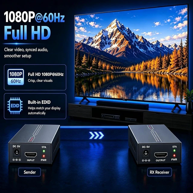Alt view image 4 of 6 - HDMI Extender Over Ethernet, 196ft 1080P 60Hz with POC and EDID
