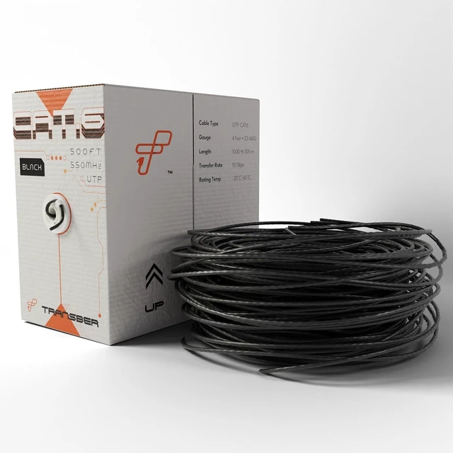 Alt view image 3 of 4 - CAT6 500ft Ethernet Cable Solid UTP Up to 10Gbps 550Mhz 23AWG 4x2 Pair Bulk Cable Network PoE++/4PPoE LAN Wire 500-feet Easy Pull Box (Black)