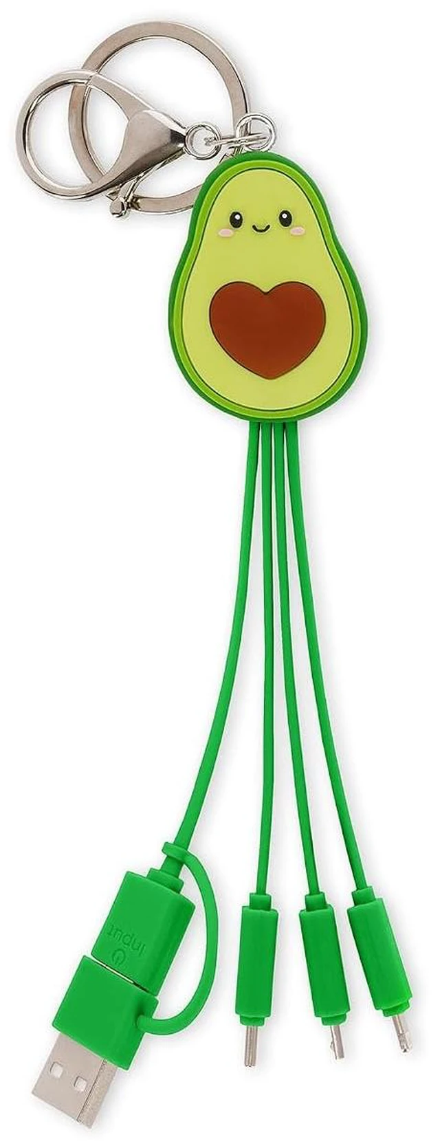 Main image of Legami - Avocado Theme Multiple Link Up Charging Cable with Keychain, 4 USB Charging Cables, Type-C, Micro-USB, Lightning, with USB Type C Adapter, TPE Coated Cable