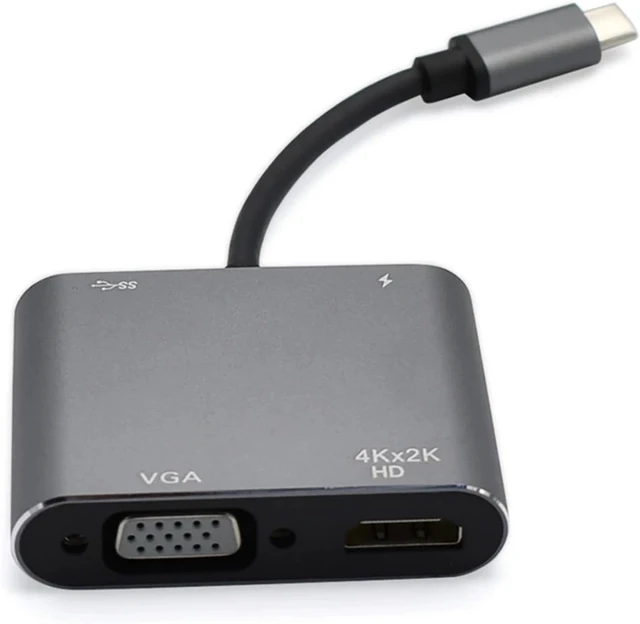 Alt view image 2 of 7 - 3 in 1 Type-C to HDMI-Compatible HUB Adapter Type C Extension Cable USB 3.0 VGA HDMI-Compatible Converter