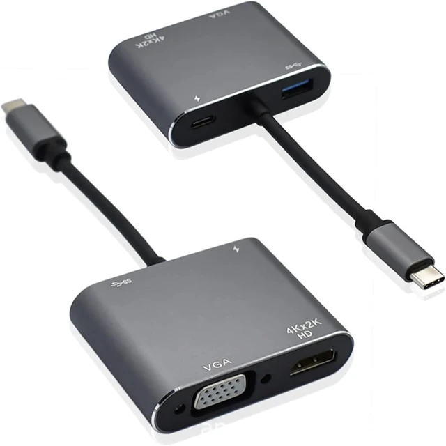 Alt view image 6 of 7 - 3 in 1 Type-C to HDMI-Compatible HUB Adapter Type C Extension Cable USB 3.0 VGA HDMI-Compatible Converter