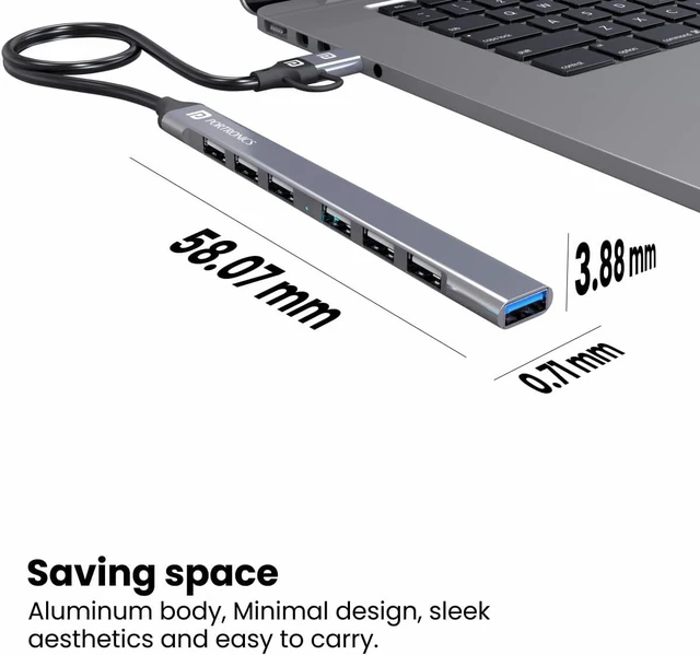 Alt view image 6 of 6 - Generic Portronic s Mport 7 USB Hub, Multiport Adapter with Dual Convertible USB & Type C Heads, Upto 5 Gbps Data Transfer Speed, 1 x USB 3.0 & 6 x USB 2.0 Ports for Laptop, MacBook, PC (Grey)