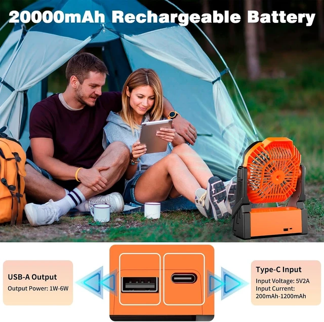 Alt view image 2 of 7 - Fotgear 20000mAh Rechargeable Camping Fan Portable Battery Powered Tent Fan