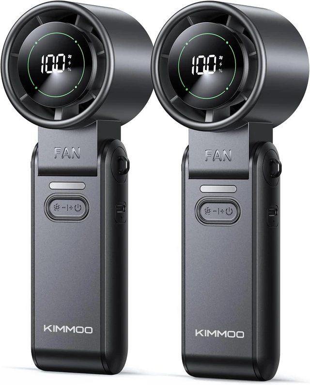 Main image of KIMMOO 3-in-1 Portable Handheld Turbo Fan -100 Speeds, 10800 RPM, 12Hrs Cooling, 120° Rotation, USB Rechargeable Mini Hand Held Personal Fan for Travel Makeup Outdoor Indoor (Black 2-pack)