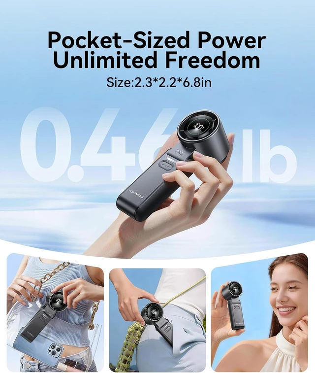 Alt view image 7 of 7 - KIMMOO 3-in-1 Portable Handheld Turbo Fan -100 Speeds, 10800 RPM, 12Hrs Cooling, 120° Rotation, USB Rechargeable Mini Hand Held Personal Fan for Travel Makeup Outdoor Indoor (Black 2-pack)